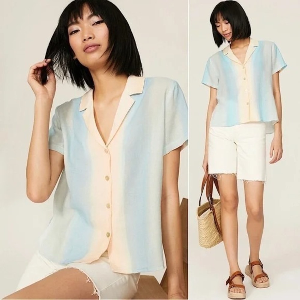 Rails Kona‎ Sunset Gradient Linen Top Blue Ombre Beachy Coastal Sz XS B13